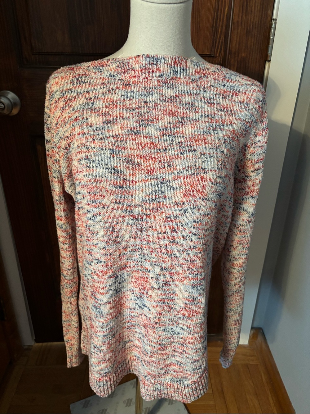 Like New Loft Multicolor Boat/Crewneck Sweater - Cream with Orange,Red& Blue